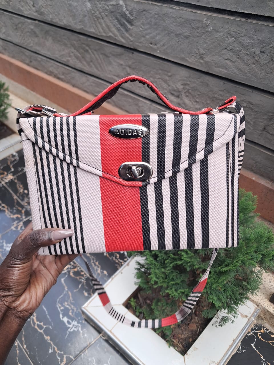 Striped Red & Black Adidas Handbag