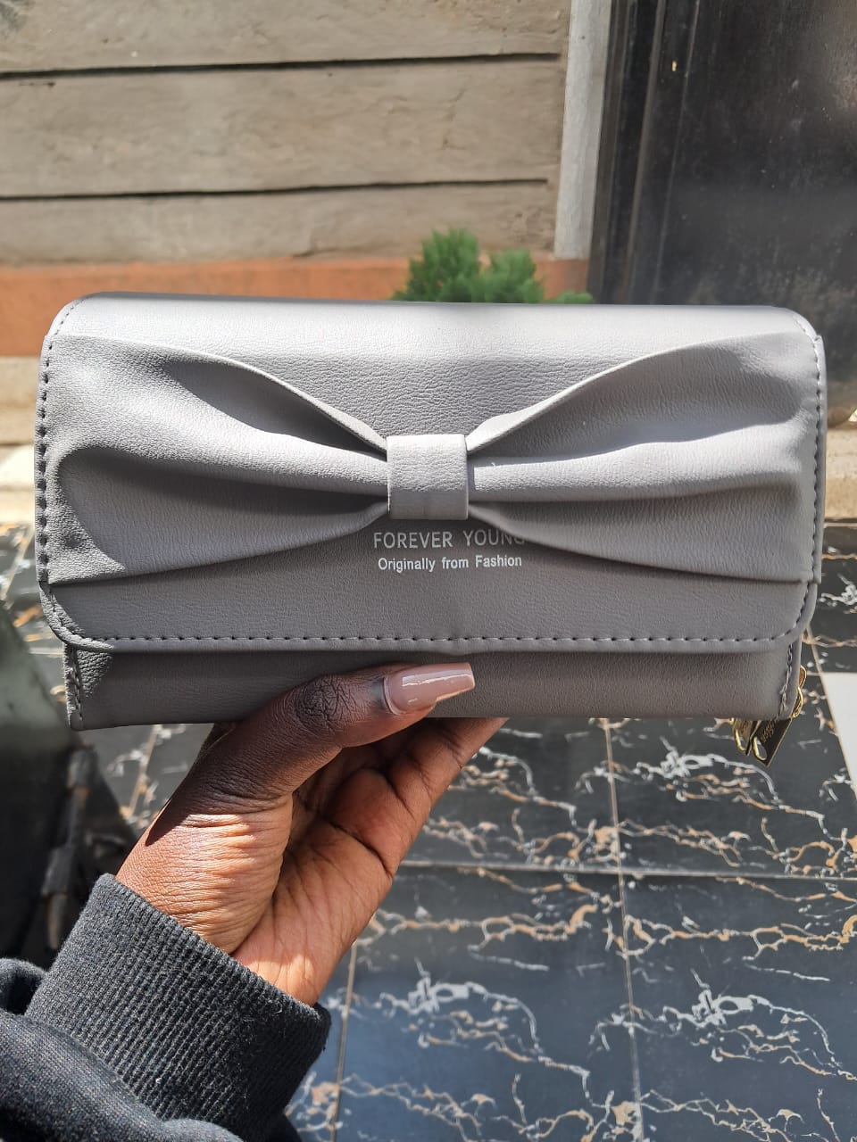 Gray Bowknot Long Wallet – "Forever Young"