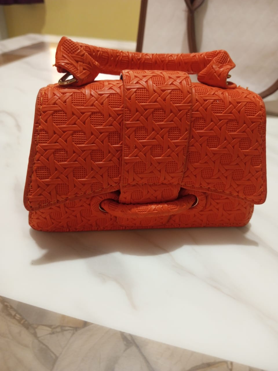 Orange Textured Top-Handle Handbag