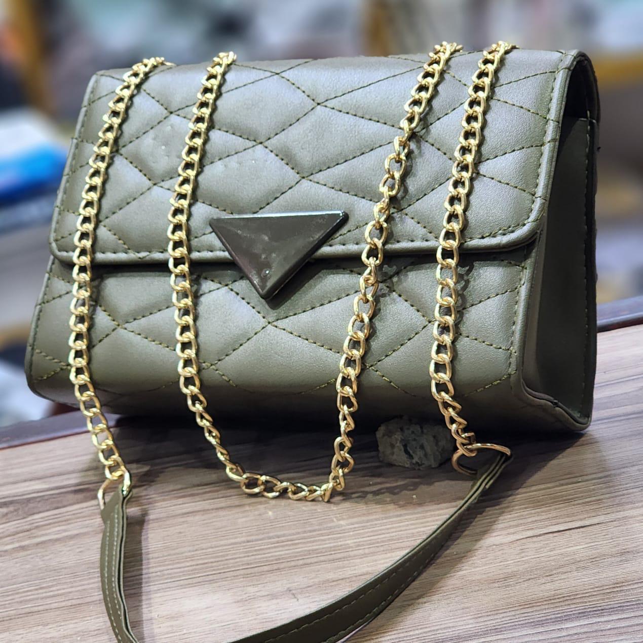 Olive Green Quilted Chain Shoulder Bag