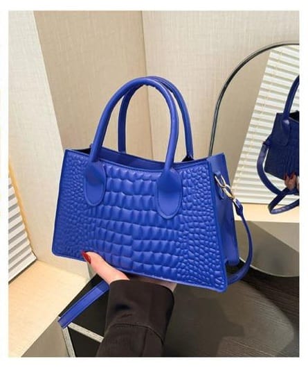 Royal Blue Textured Top-Handle Handbag